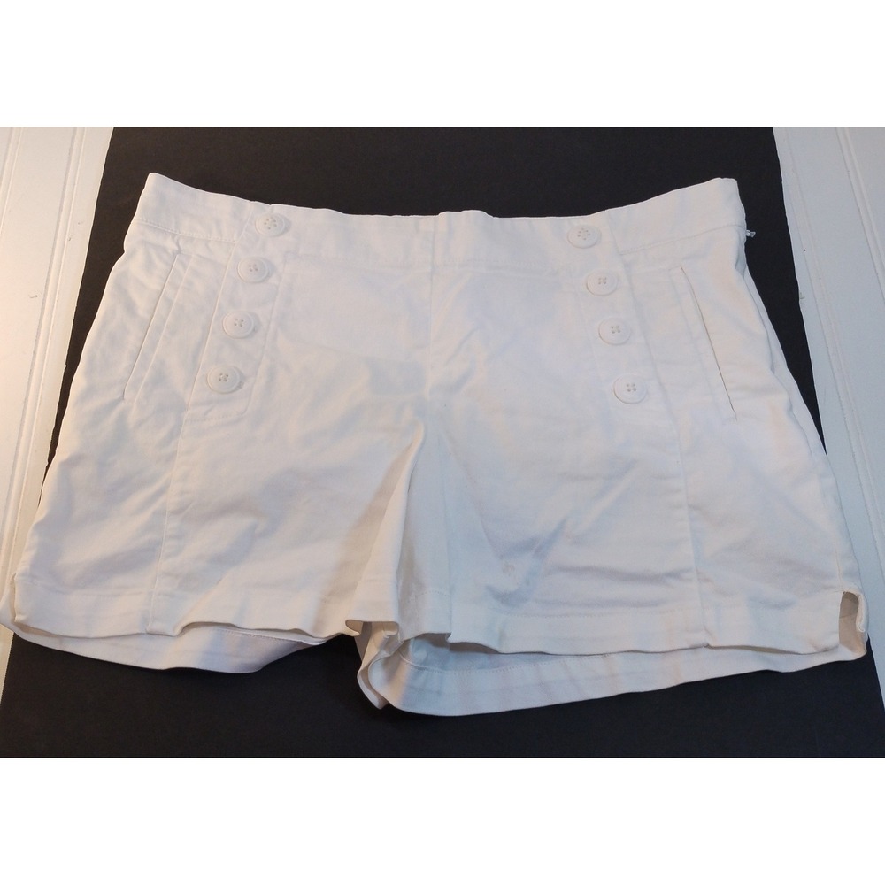 Ann Taylor LOFT Riviera Short White Sailor Button Side Zip SZ 12 Coastal Preppy